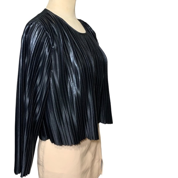Zara Pleated Crop Top Blouse Shimmery Black Sz S Puff Sleeve Dark Feminine Glam - Picture 4 of 15